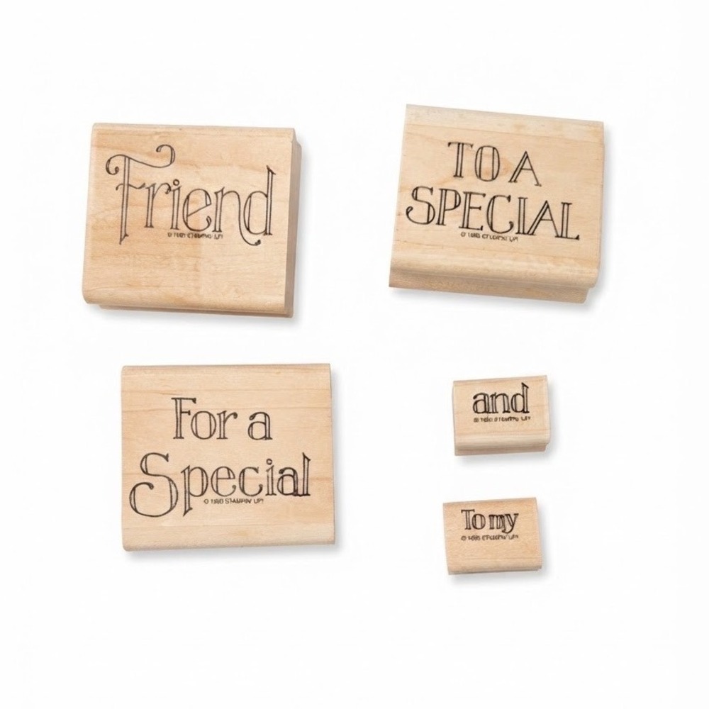 Vintage Stampin Up Wood Rubber Stamp Set 5pc Friend To A Special Sentiments
